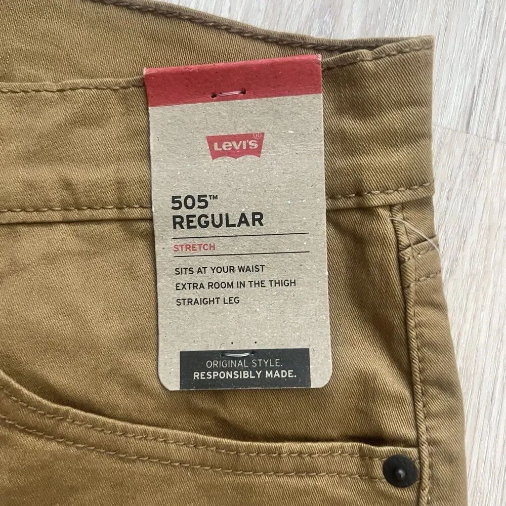 Levis 505 Regular Jeans Mens 31x34 Regular Fit Straight Leg Mustard Brown NWT